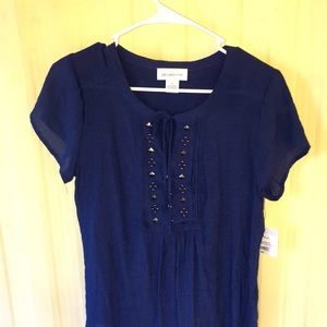 Liz Claiborne Women’s Size Small Blouse Studded Top Navy Blue NWT Pre-Owned